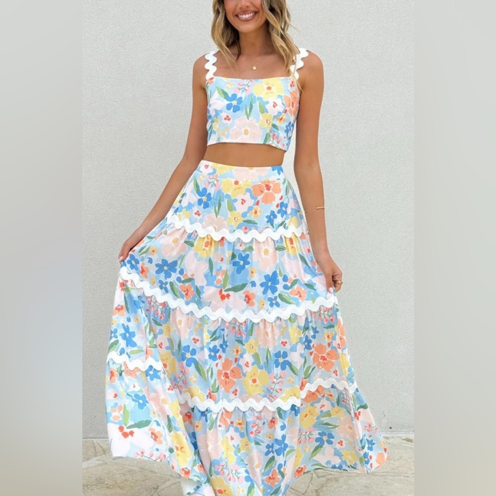 Floral Tiered Maxi Skirt - Pastel Multi